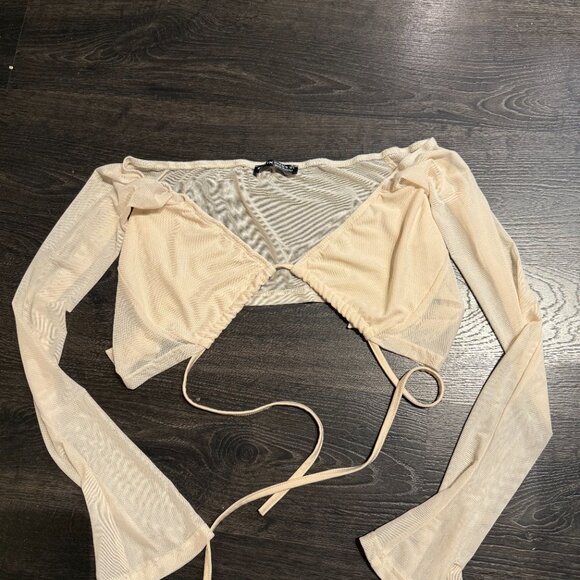 Cream Front Tied Crop Top Y2K style ( Raving Top! ) - Picture 5 of 6